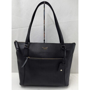 Kate Spade Cameron Black Crossgrain Leather Pocket Zipper Satchel Tote Bag